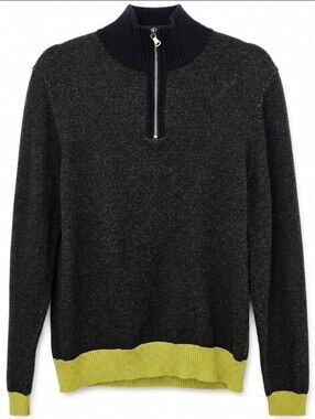 Calvin Klein Jeans Men's Qtr. Zip Sweater Charcoal Gray Olive Green Trim Size M